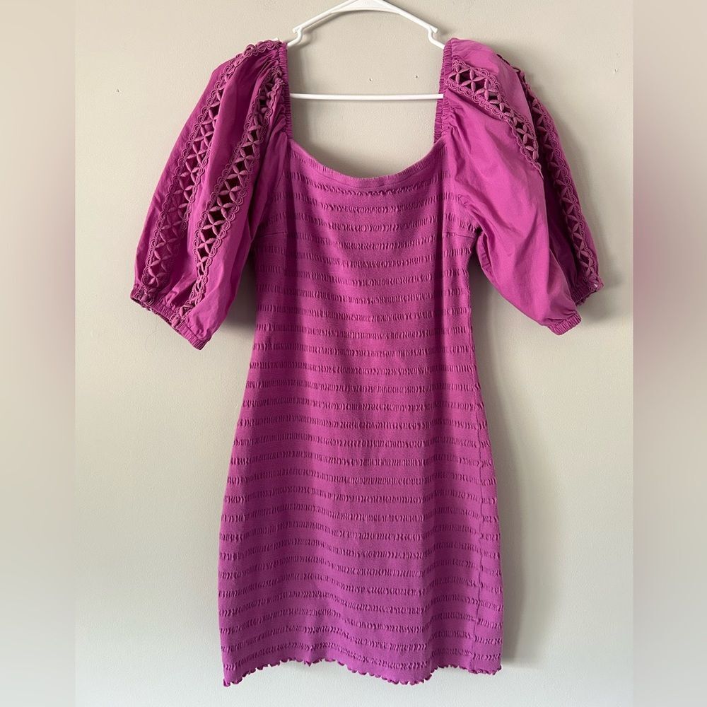 Betsey Johnson Purple Smock Knit Poplin Sleeve Dress Bodycon Silhouette Size L